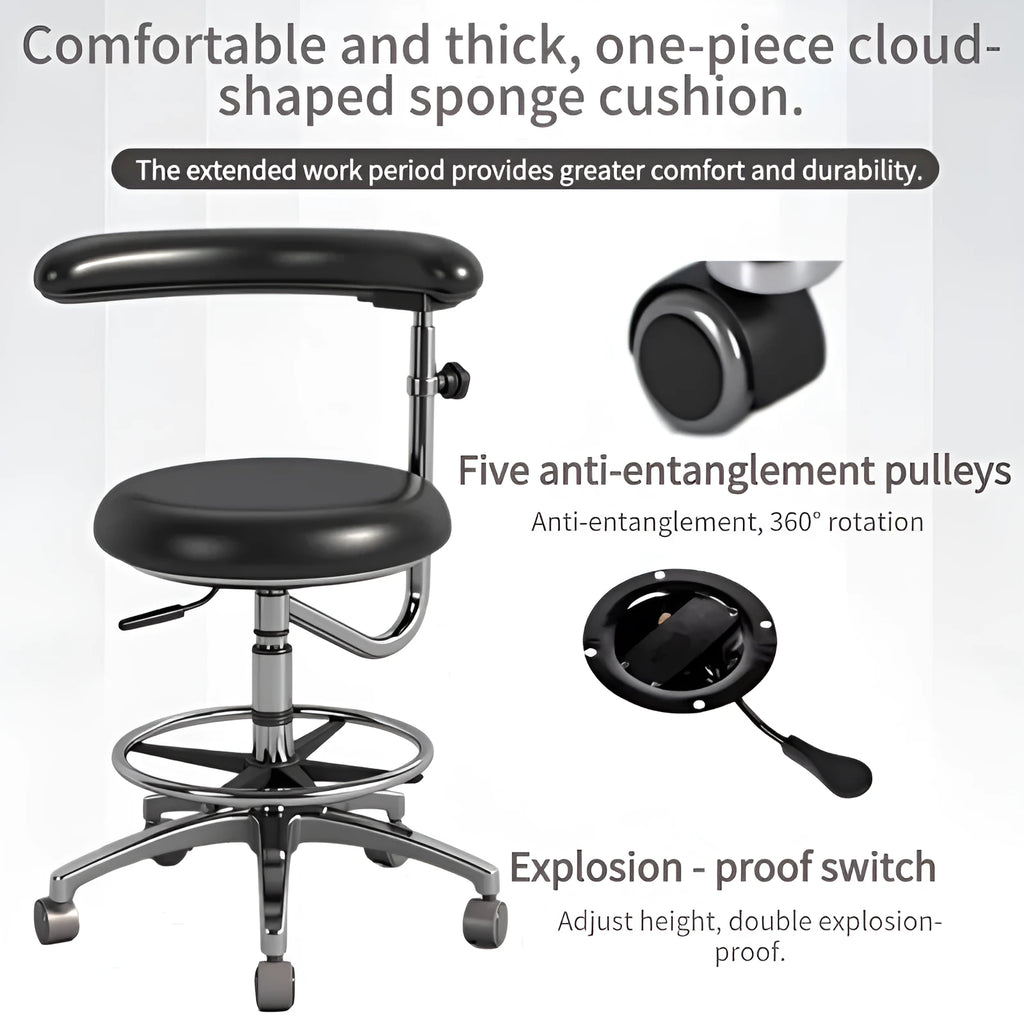 Black leather dental examination chair with electric lift mechanism for dental hospitals