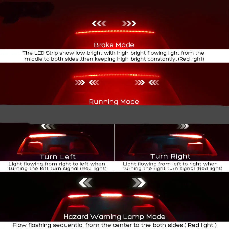 Red LED brake light strip 100cm for rear-end collision prevention on car