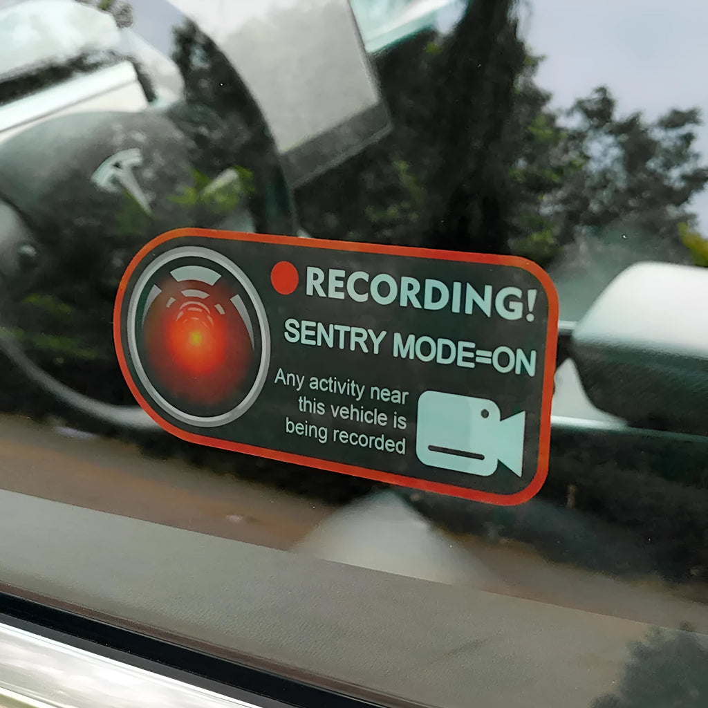 Tesla Sentinel Mode warning stickers PVC electrostatic vinyl 11x5cm English version