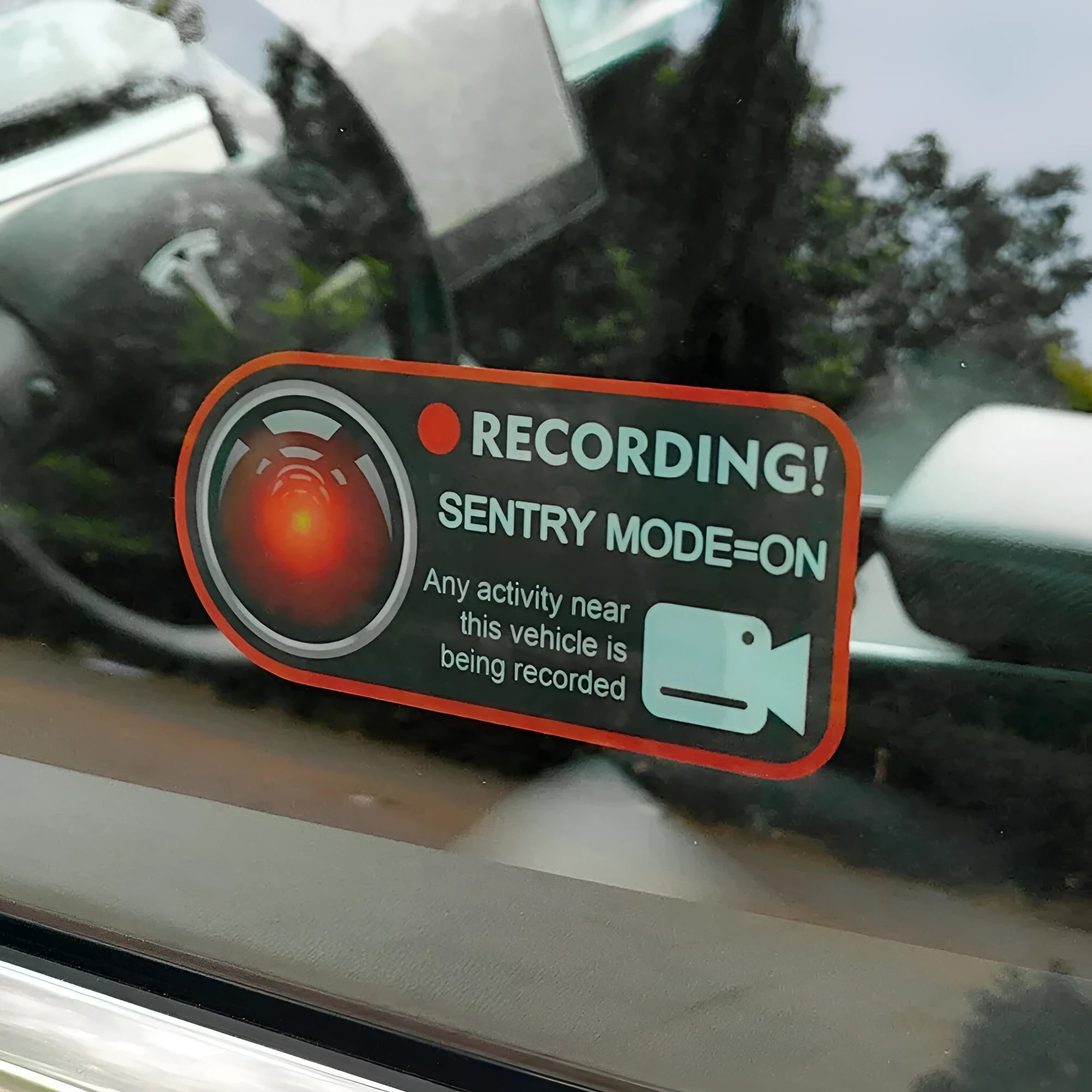 Tesla Sentinel Mode warning stickers PVC electrostatic vinyl 11x5cm English version
