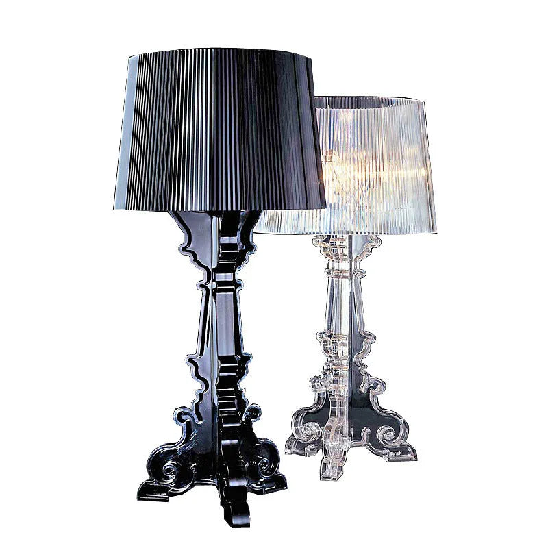 Small acrylic desk lamp with Nordic design, measuring 240x480mm, in white finish on a wooden table