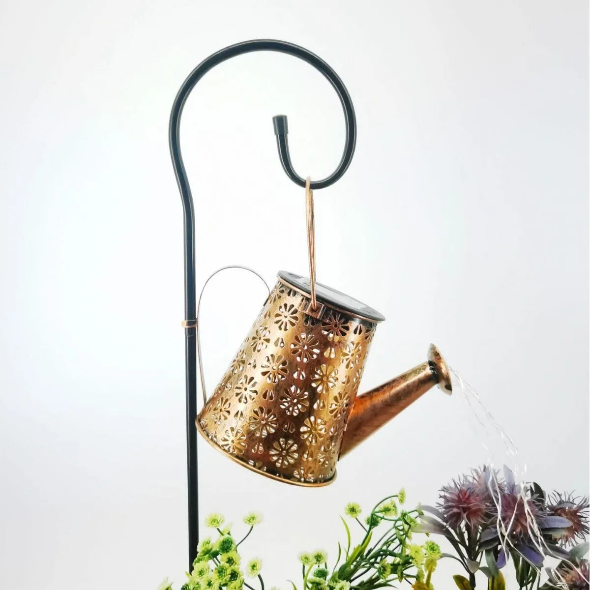 Wrought iron solar-powered butterfly kettle lamp for outdoor garden decoration