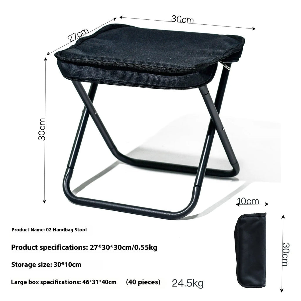 Foldable camp stool in pencil box design with Oxford cloth seat in multiple colour options