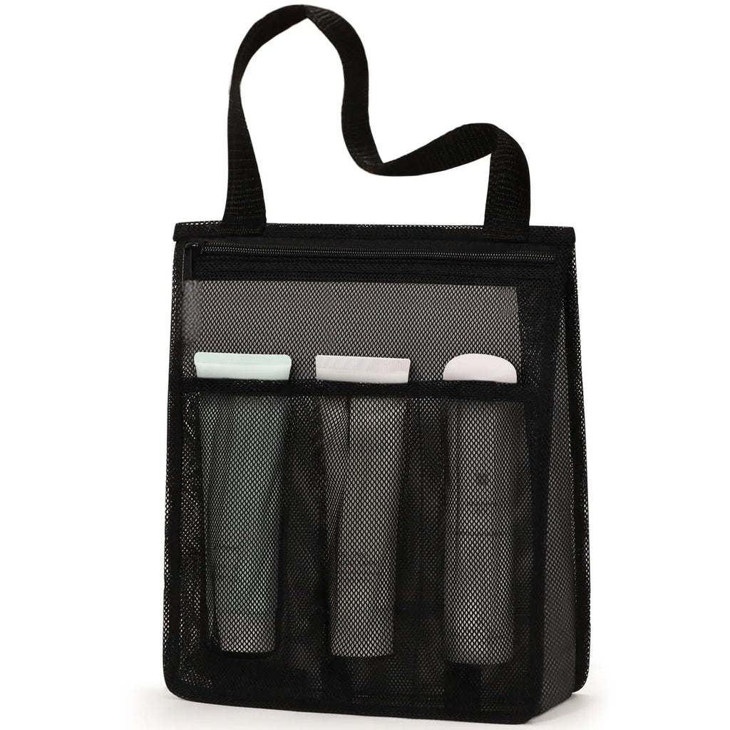 Large black and pink swimming gym bag showing separate wet and dry compartments and a mesh pocket