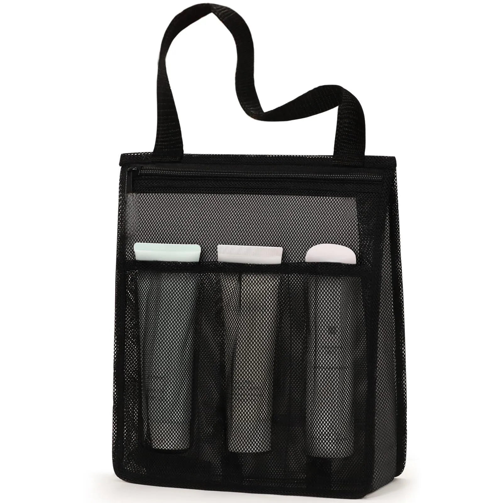 Large black and pink swimming gym bag showing separate wet and dry compartments and a mesh pocket