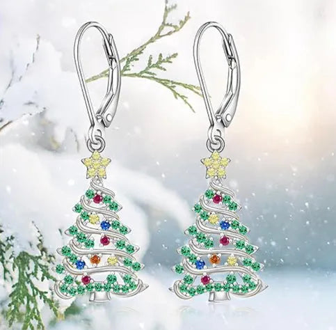 Star shaped Christmas tree earring pendant in white gold colour copper finish for women