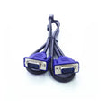 Black VGA cable with blue moulded heads and nickel-plated terminals for computer to monitor connections