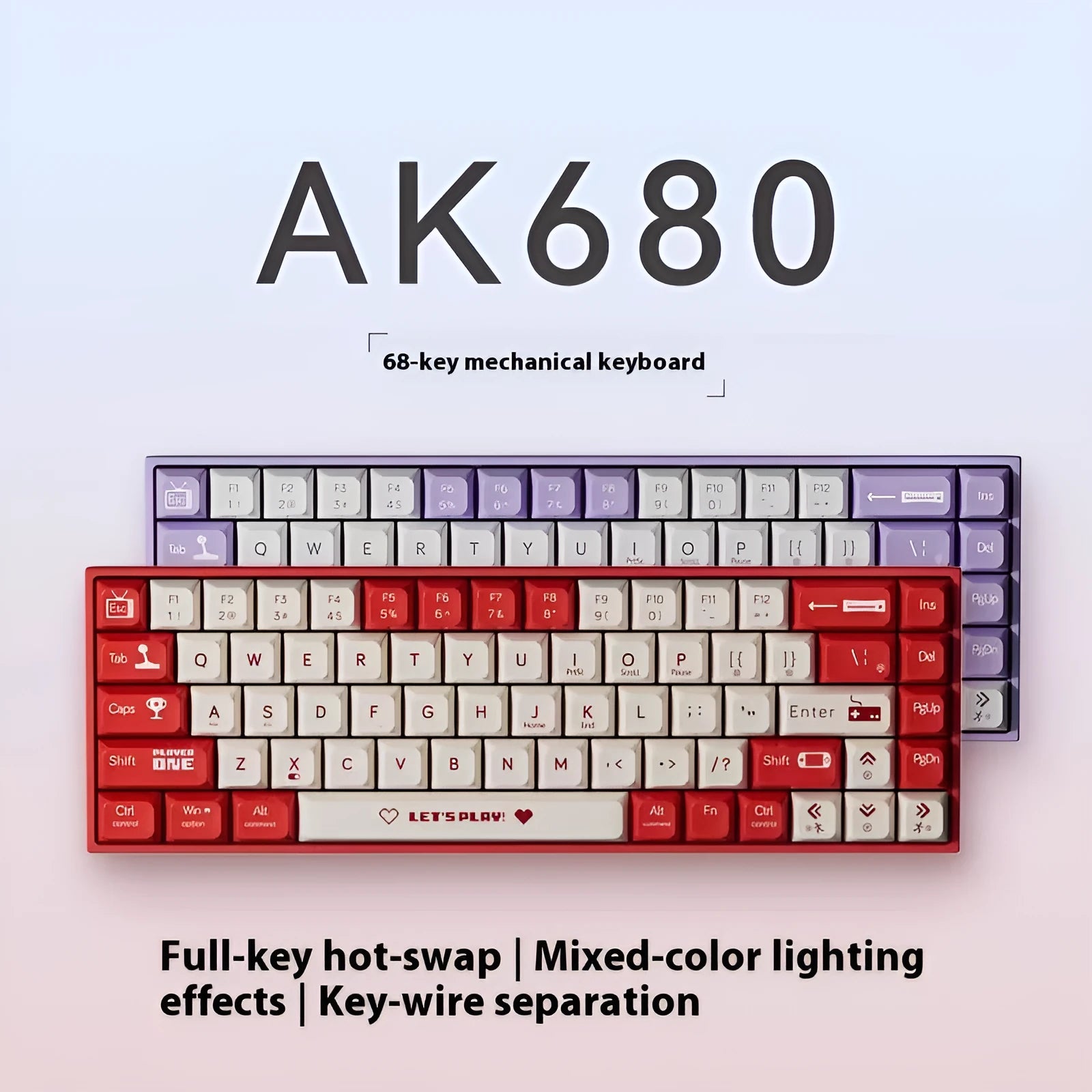 Mechanical gaming keyboard with wired USB cable and mixed colour keycaps