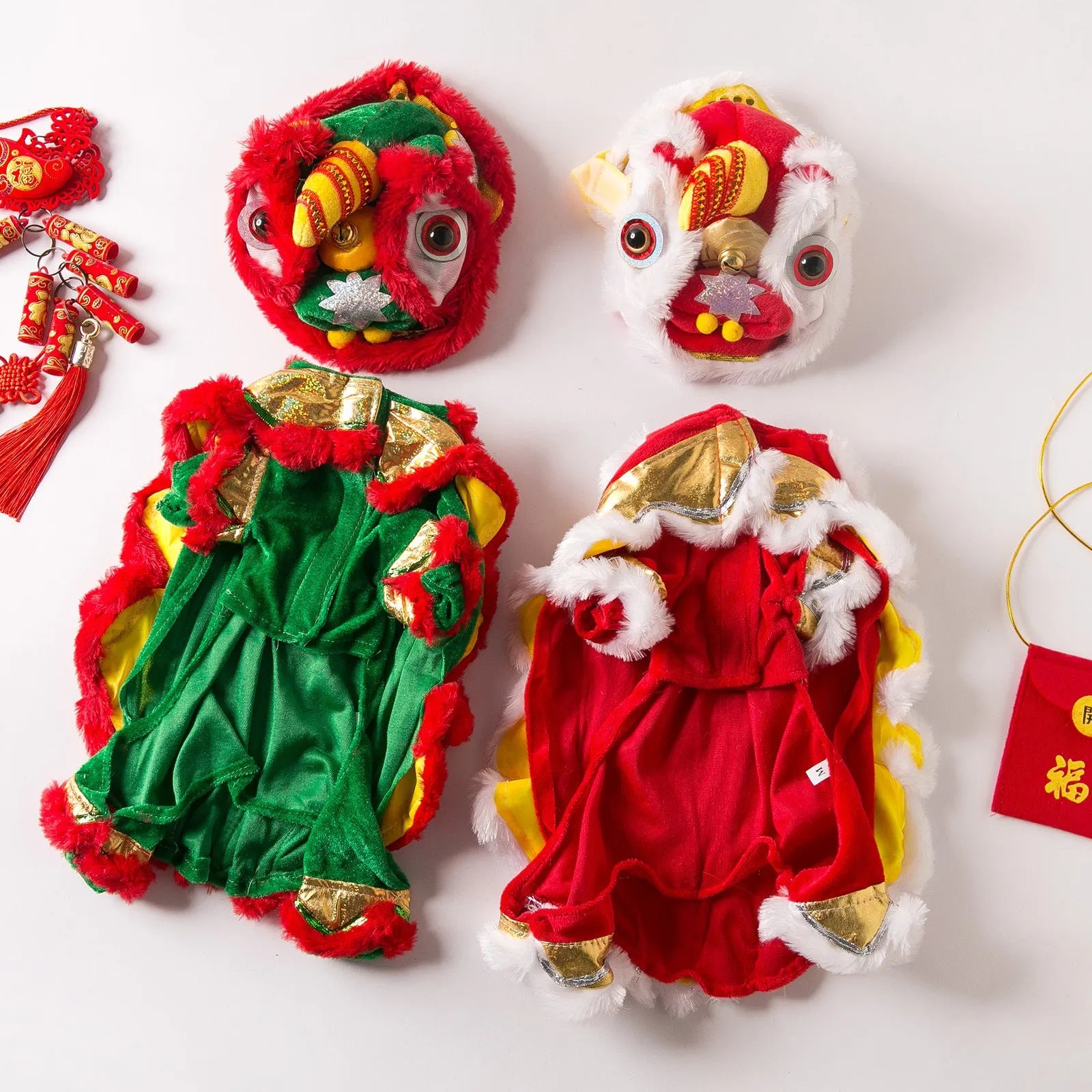 Lion Dance Dog Funny Autumn and Winter Pet Clothes Polyester Sizes S M L XL Red White Yellow Casual Pet Apparel for Male and Female Dogs