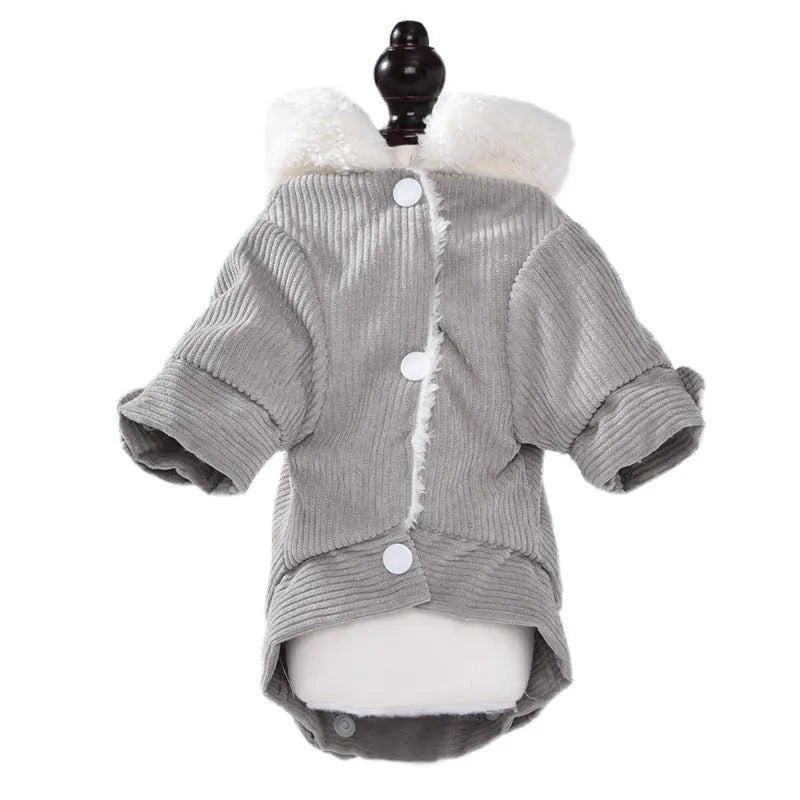 Dog wearing grey lambswool fleece lined winter vest with wool lining for autumn and winter warmth