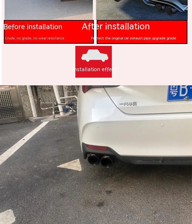Black carbon fibre dual outlet car exhaust pipe with 250mm sizing for vehicle modification