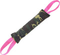 Beige jute dog tug toy with two handles showing double stitching details