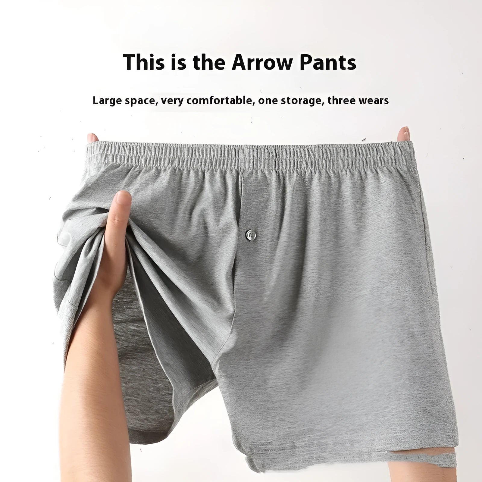 Men's pure cotton boxer shorts in light grey colour with high waist design and loose fit