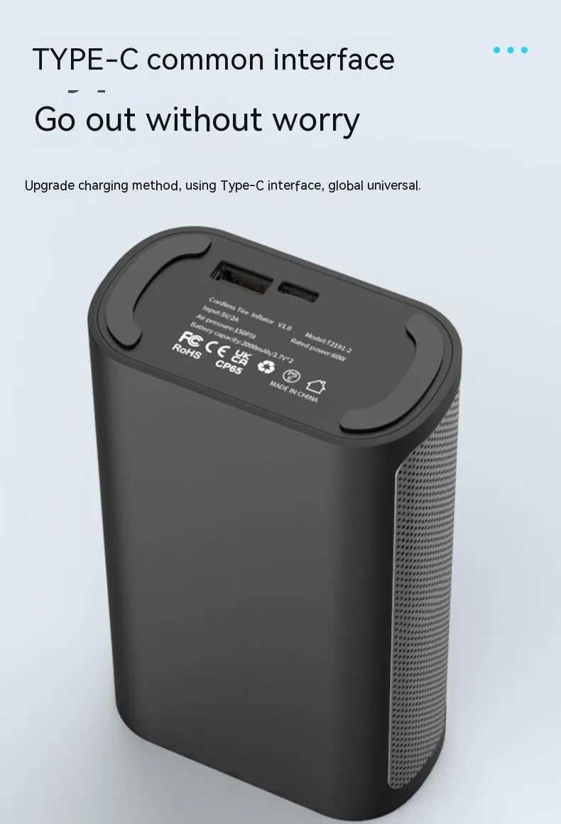 Handheld wireless digital display car tyre air pump with multiple nozzles and accessories