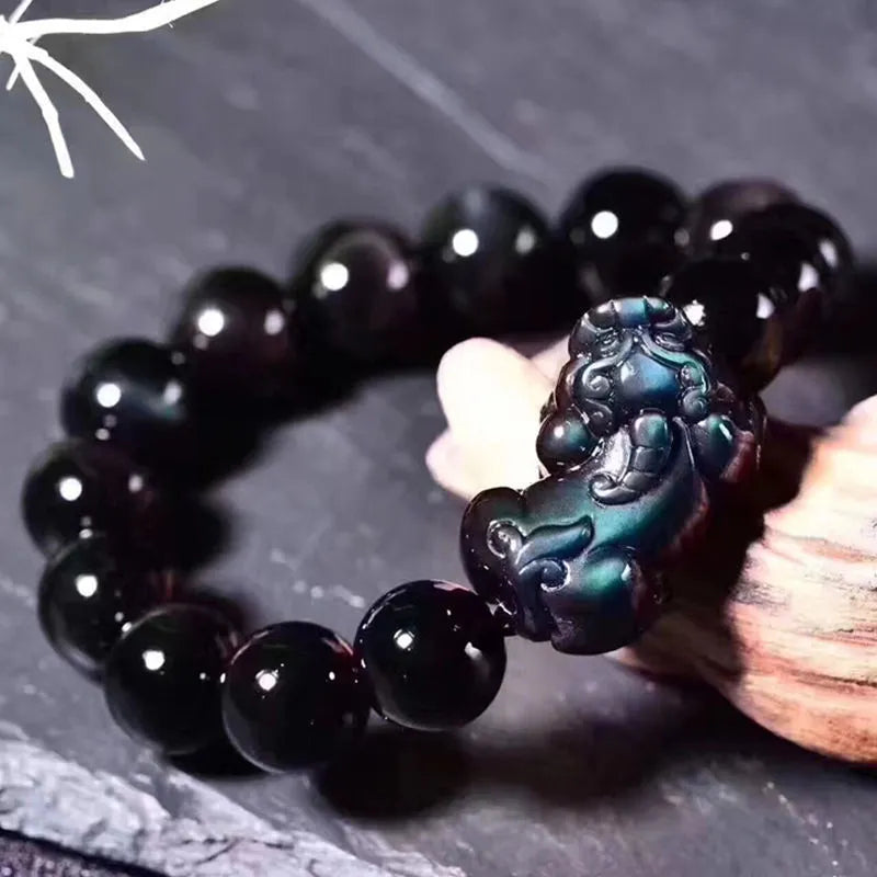 Ice colour eye obsidian crystal bracelet with stretch elastic on wrist