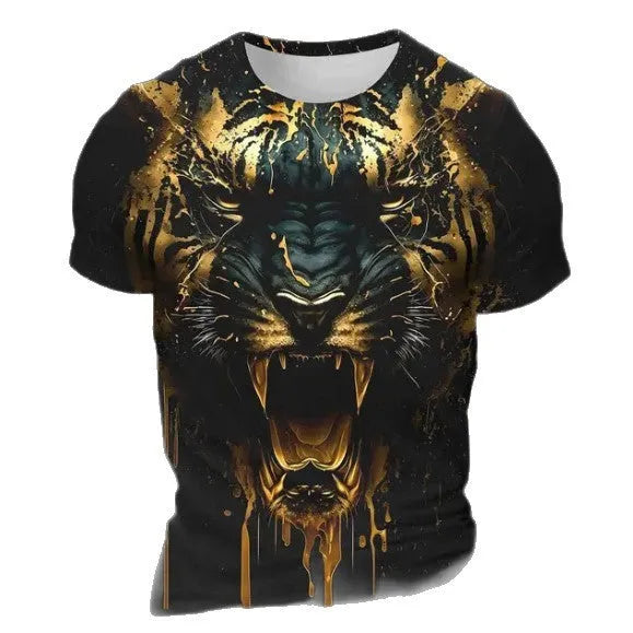 Men's grey t-shirt featuring a large, realistic 3D tiger head print on the chest.