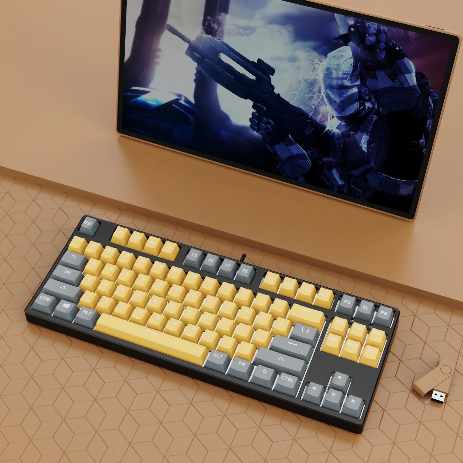 87 key wired mechanical gaming keyboard with two-colour keycaps and metal construction
