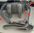 Grey elastic fabric neck and back massager with infrared physiotherapy function and USB charging port