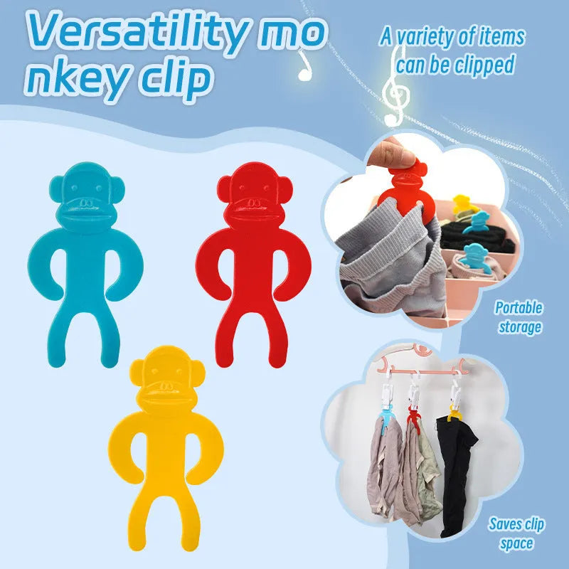 Plastic sock storage clips in blue, yellow, and red colours for laundry organisation