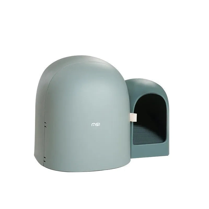 Fully enclosed oversized cat litter box with removable top cover in moss green colour