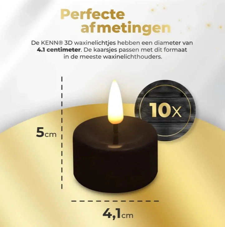 Four black LED tealight candles showing flickering flame effect