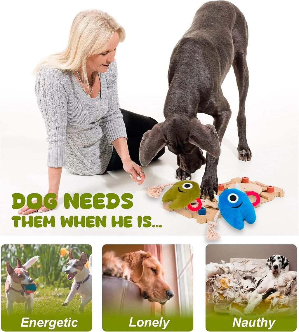 Large blue plush and rope dog chew toy with squeaker for aggressive chewing and tugging play