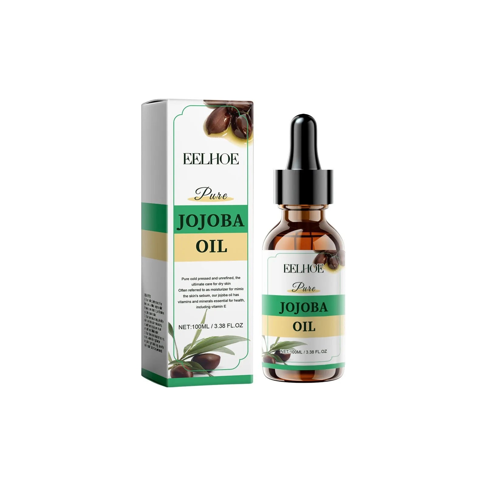 100 ml organic jojoba oil facial essential oil in amber glass bottle