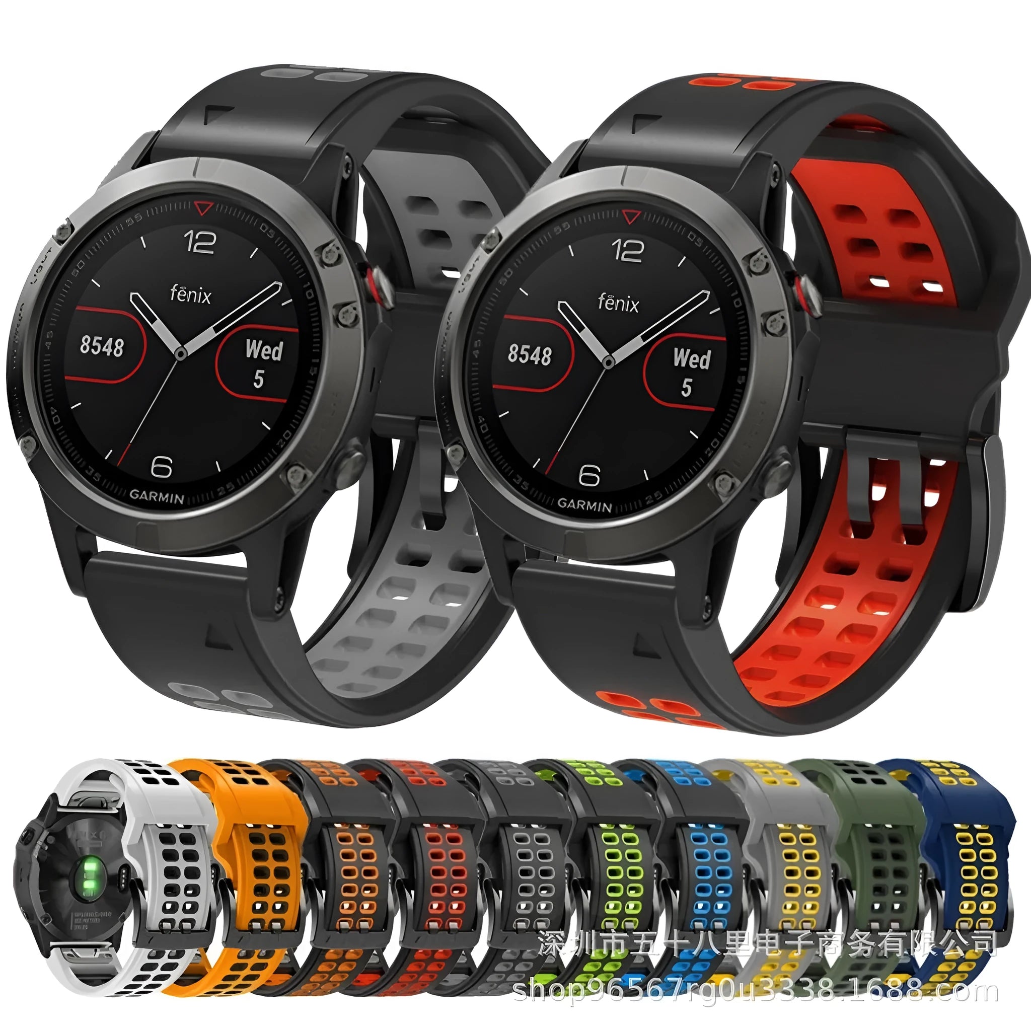Quick release silicone watch strap in two-colour sports design with pin buckle