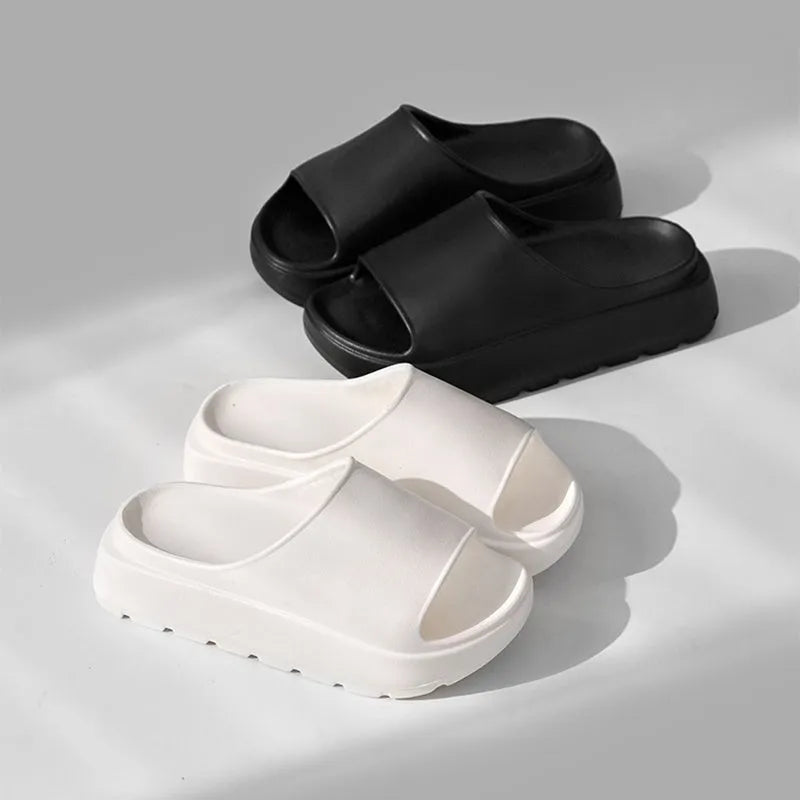 Women's thick-soled fish mouth beach slippers in beige with EVA injection moulded construction