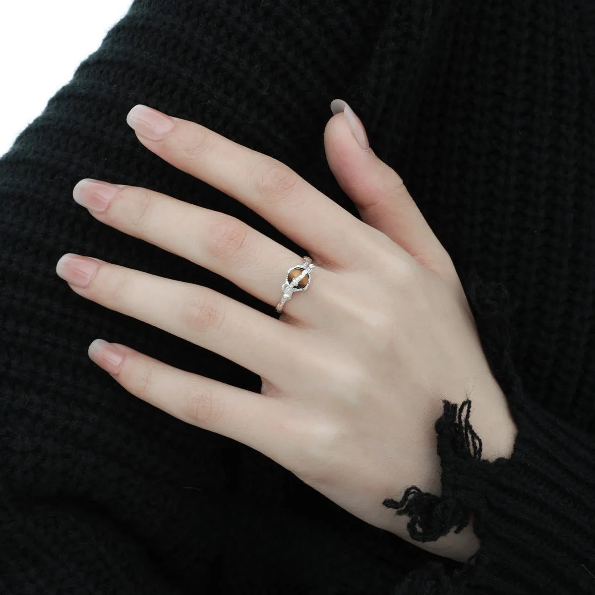 Women's silver Saturn design open ring with adjustable opening in white gold colour