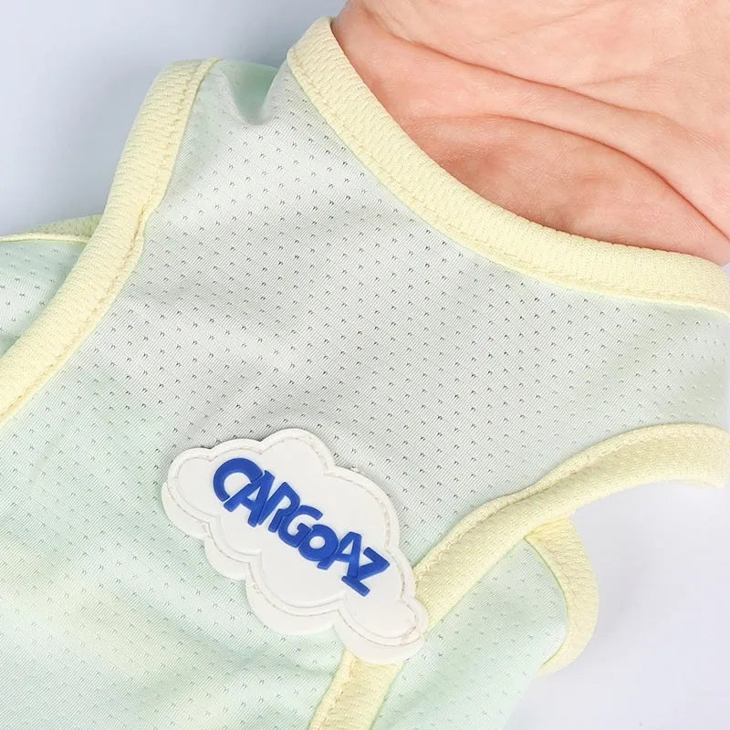 Grass green polyester cat cooling vest with anti-lint fabric for summer wear