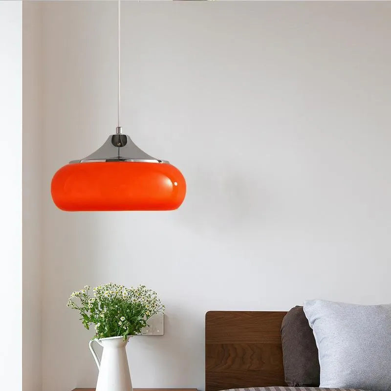 Bauhaus style three-headed pendant light with milk white egg tart glass shades