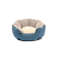 Blue octagonal pet bed with removable mat for a small dog or cat.