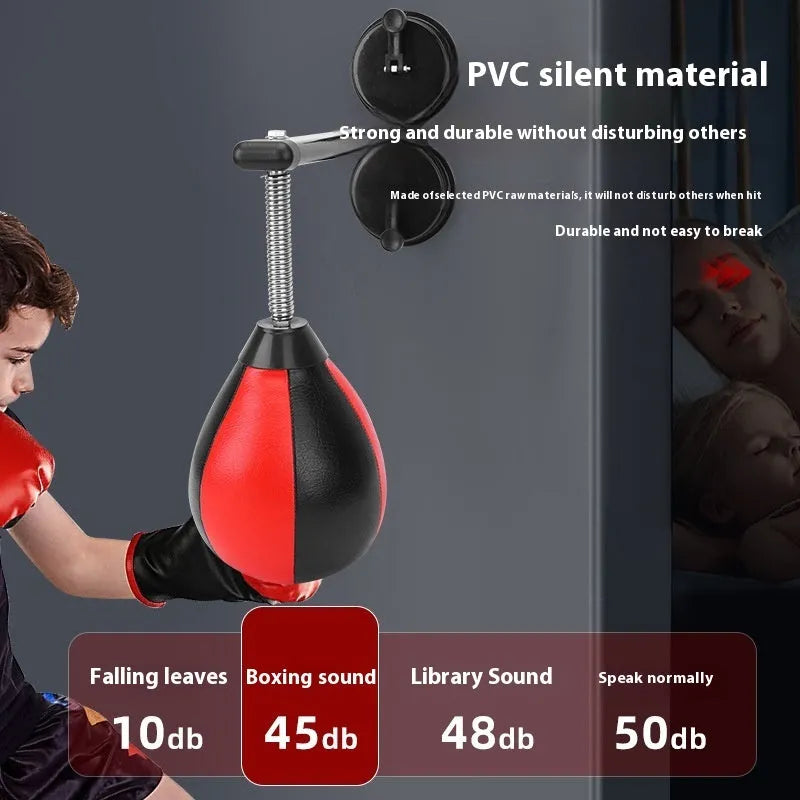 Pear-shaped tumbler vent inflatable boxing reaction ball with red and black head and pump