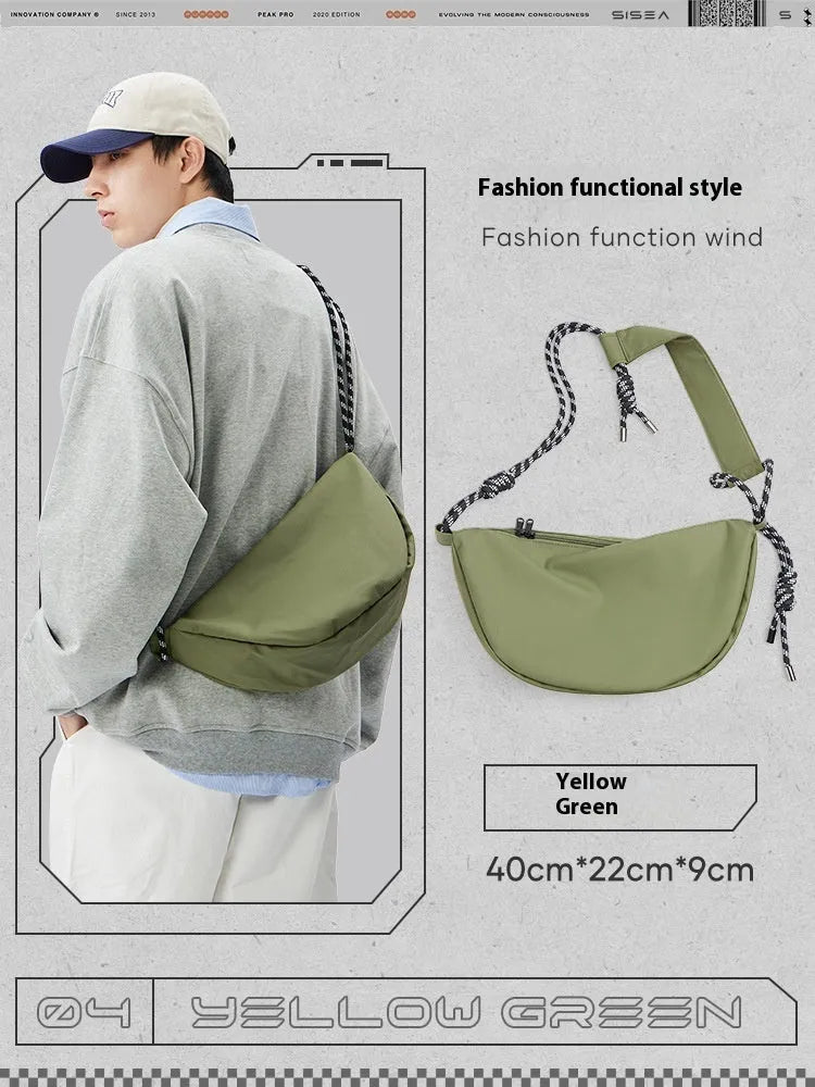 Men's large capacity commuter messenger bag in solid colour nylon with urban simplicity style