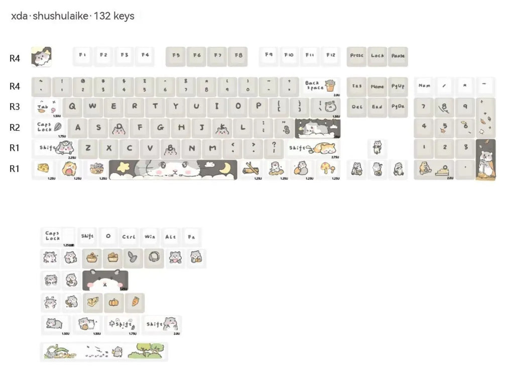 XDA profile mechanical keyboard keycaps in custard yellow and mouse grey colours for 68 75 98 100 keyboard layouts