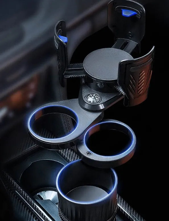 One Point Four car cup holder with adjustable base in carbon fibre black