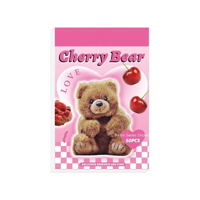 American retro cartoon sticker book with 50 sheets of 4x6cm copper board paper adhesive stickers
