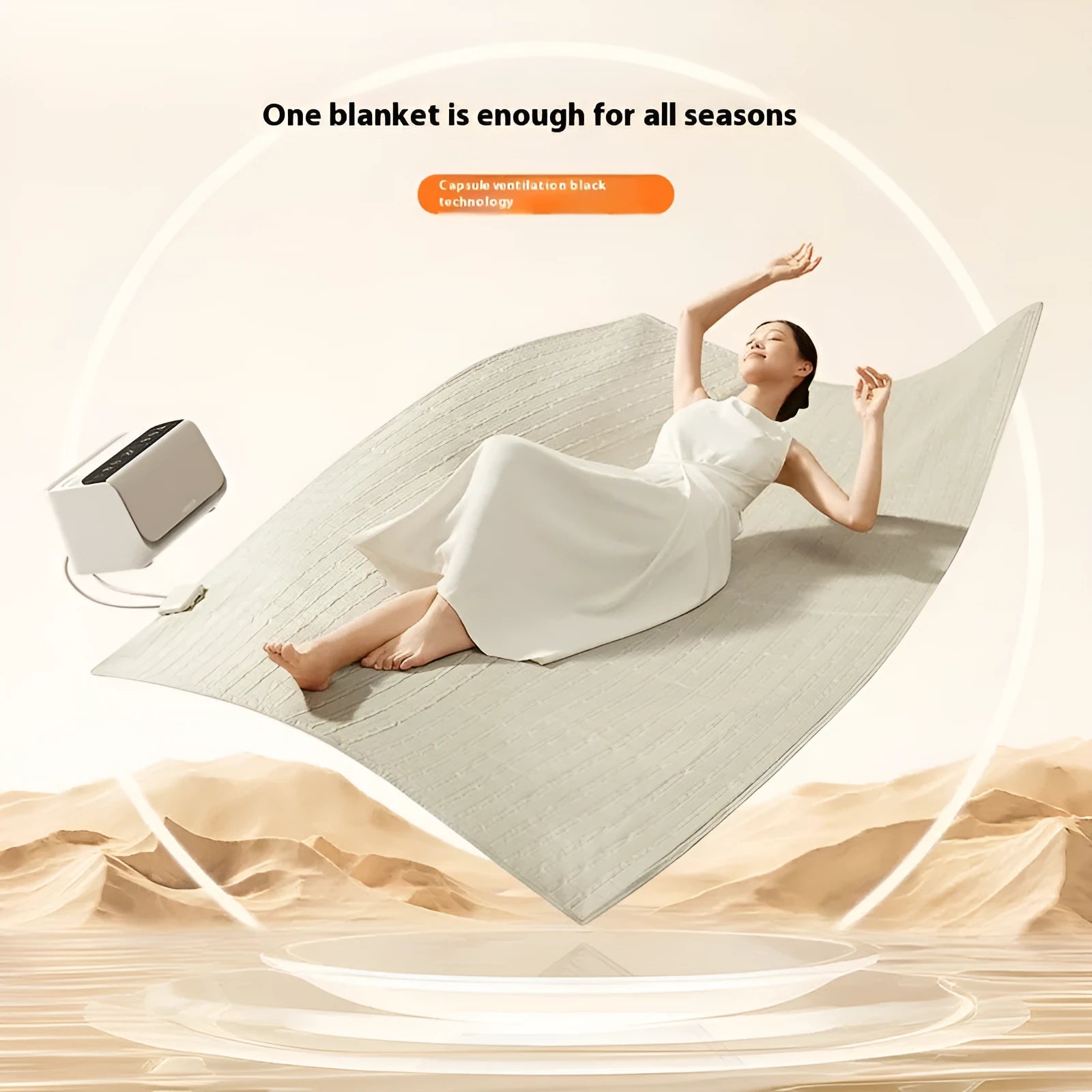 White plush Aideng electric blanket with water heating system and smart host unit