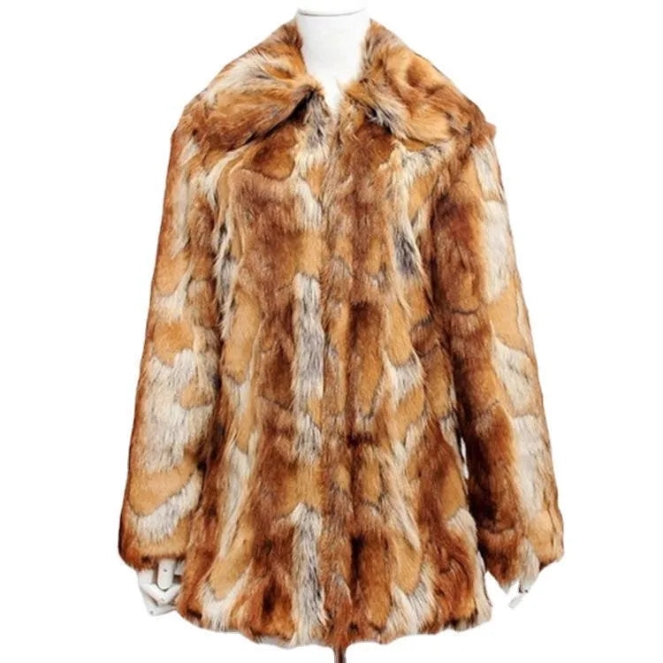 Women's tiger print faux fur leather jacket with regular sleeves and a mid-length 65cm fit.