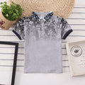 Kids short sleeve cotton shirt with lapel collar in solid colours like grey, red and navy.
