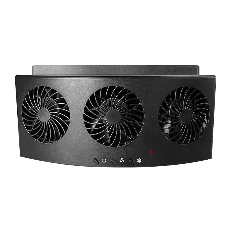 Black and white USB car ventilation fan for vehicle cabin air circulation