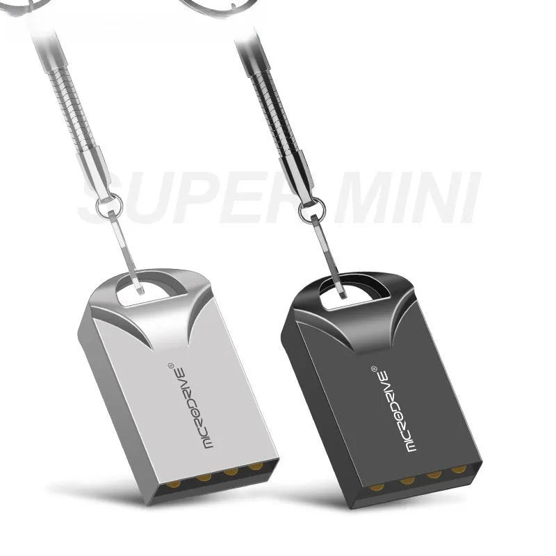 Mini metal USB flash drive in black or silver with compact 23mm design