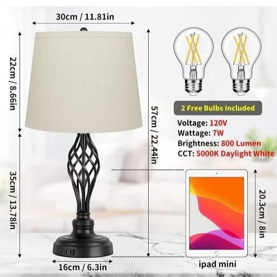 European style alloy USB bedside lamp with touch controls for cold and warm dimmable lighting