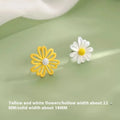 Cartoon flower stud earrings in alloy with two-tone blue and orange, white and green, or yellow and white colour combinations
