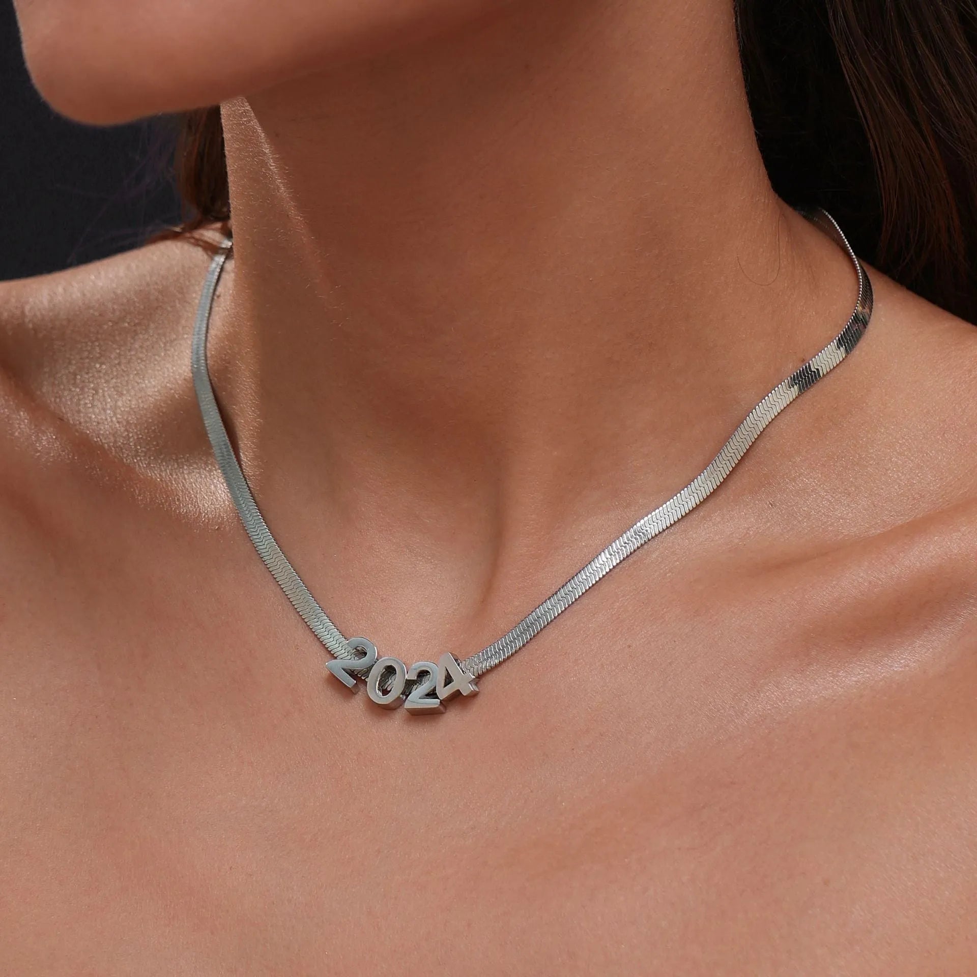 Gold titanium steel necklace with number 5 pendant on 40.5cm electroplated chain