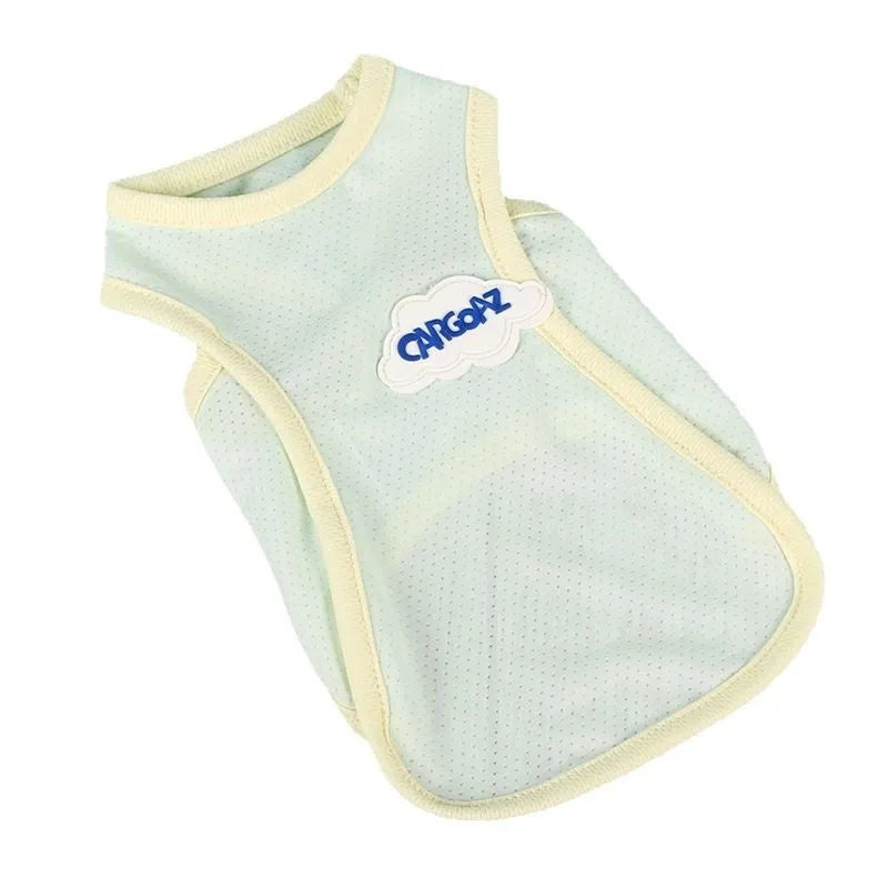 Grass green polyester cat cooling vest with anti-lint fabric for summer wear