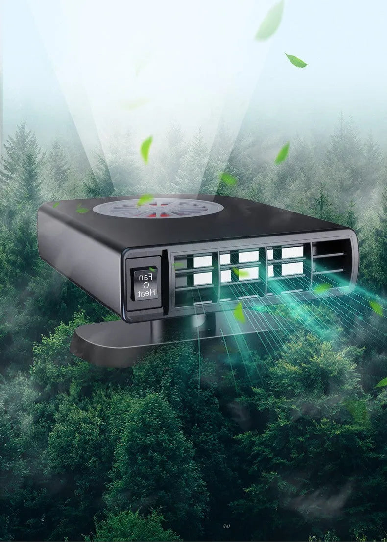 Black compact vehicle-mounted heater for car defrosting and defogging with 360-degree rotation