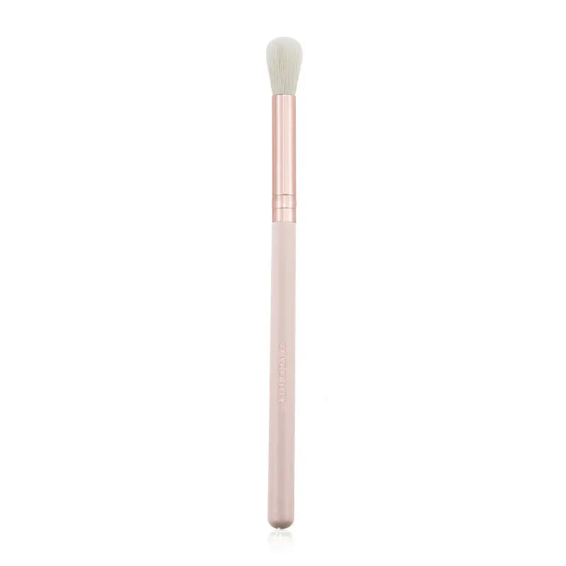 26 pink wooden-handle makeup brushes with natural wool bristles in a PU storage bag
