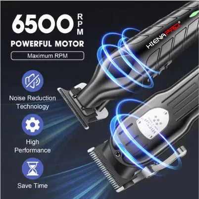 Black professional hair clipper and foil shaver set with USB cable and LED display.